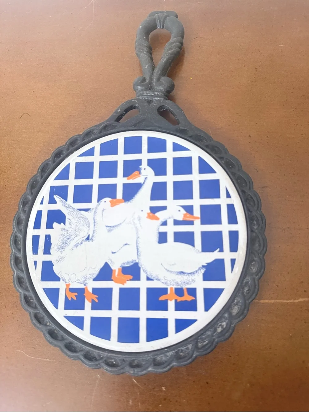 Vintage 90s Goose Geese Cast Ceramic Trivet Kitchen Grandma Cottage Core 11”x7”